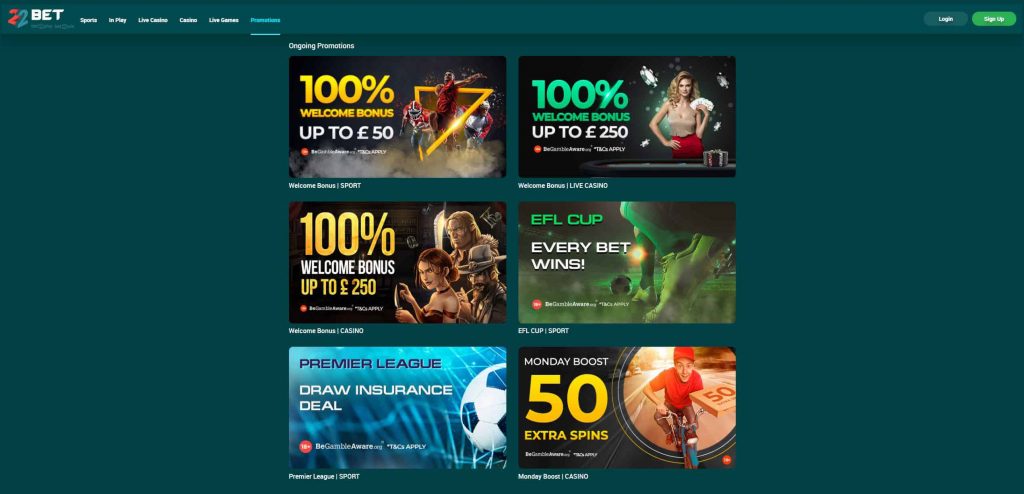 22Bet Promotions Screenshot