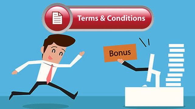 Cartoon of Guys Running Towards Computer with Hand Out with Bonus, Terms and Conditions Icon