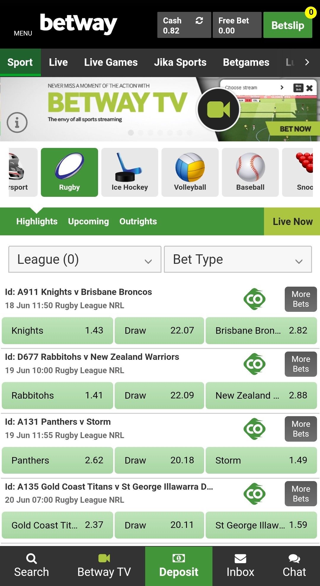 Betway Sports Betting Odds