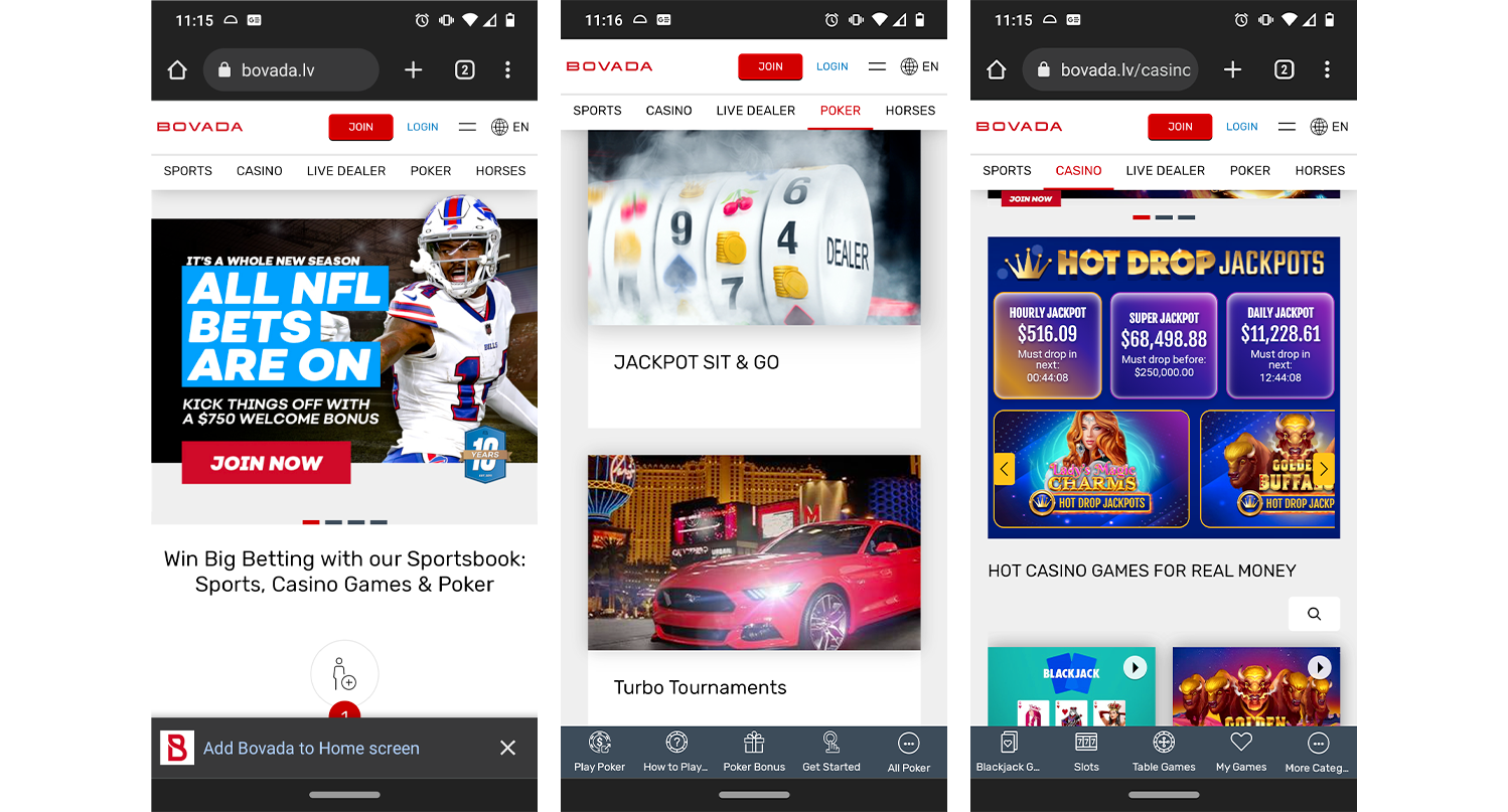 Bovada Mobile Screenshots