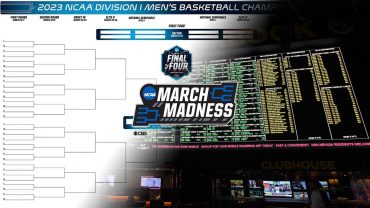 March Madness Bracket on Left and a Sportsbook Screen on Right