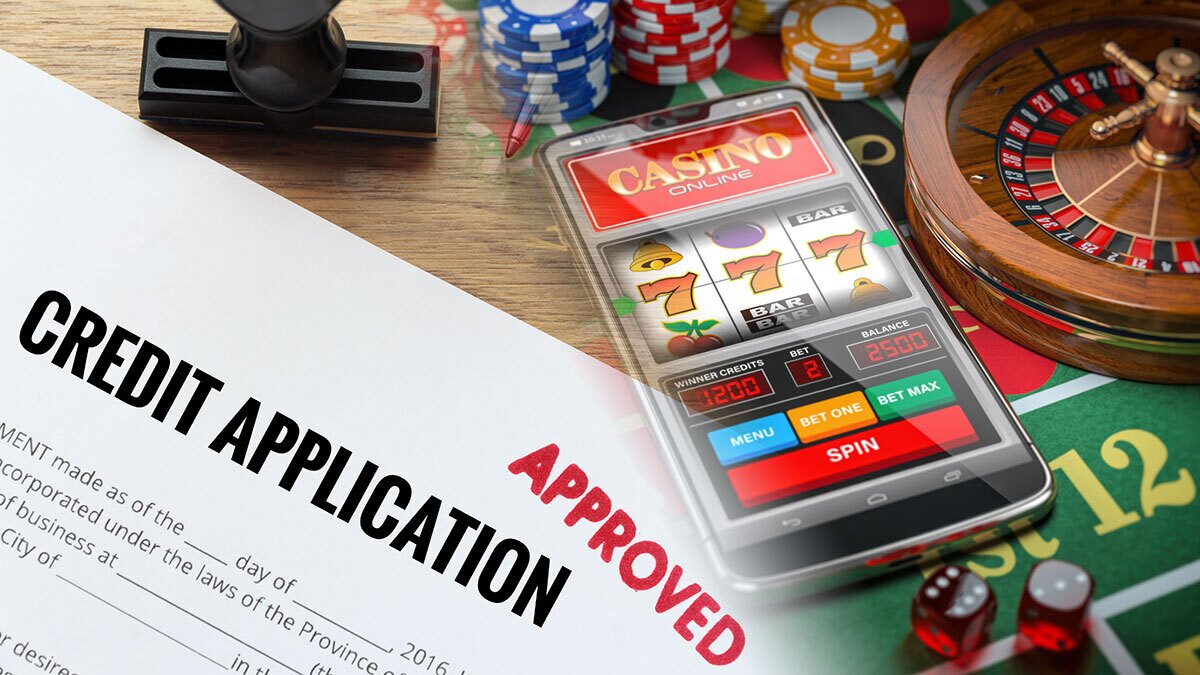 Online Casino on a Mobile Device on the Right and a Credit Application on the Left