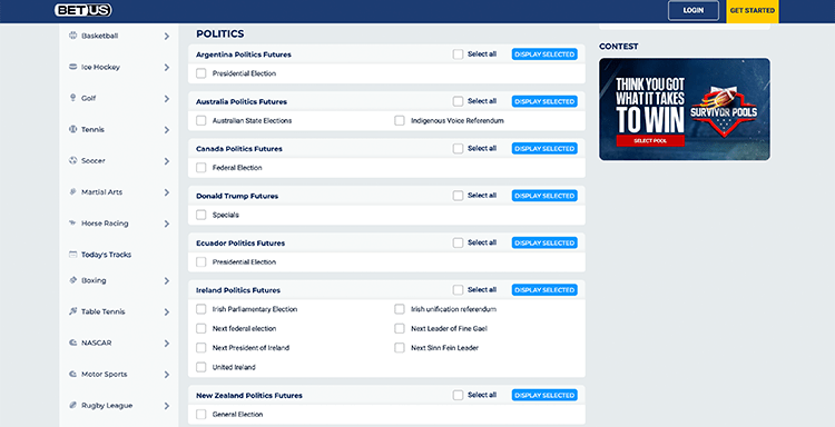 BetUS Politics Betting
