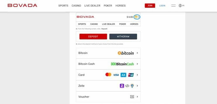 Bovada Banking Methods
