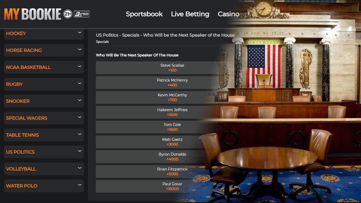 MyBookie Speaker of the House odds on the Left and the Speaker of the House Seat on the Right