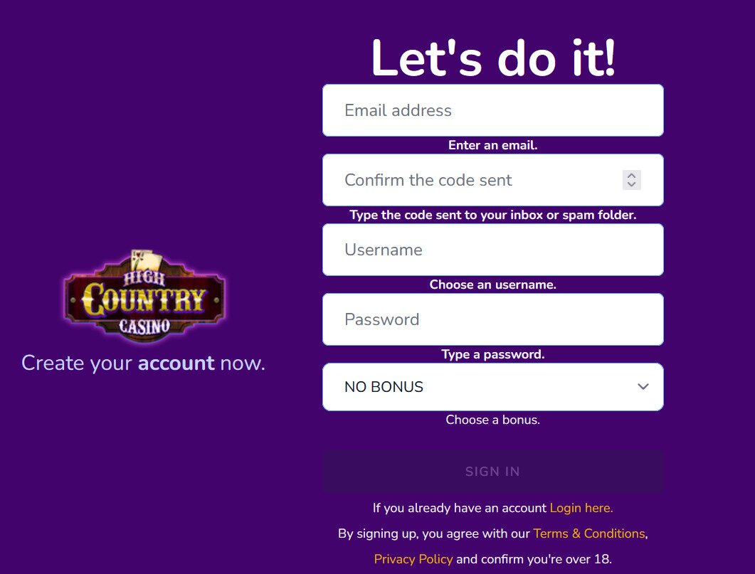 High Country Casino Sign Up
