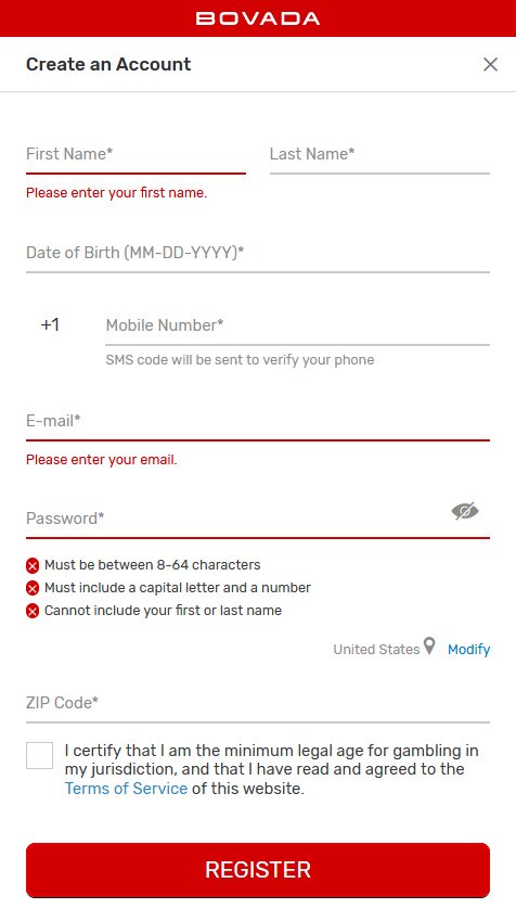Bovada Sign Up