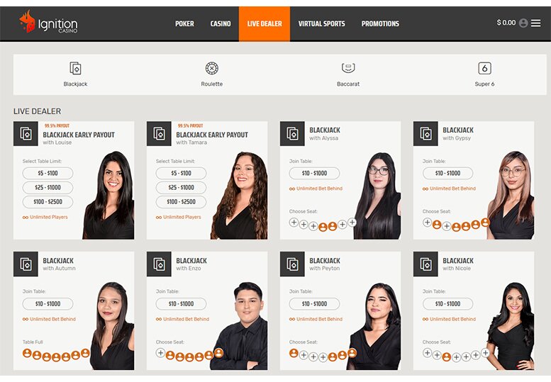 Ignition Casino Live Dealer