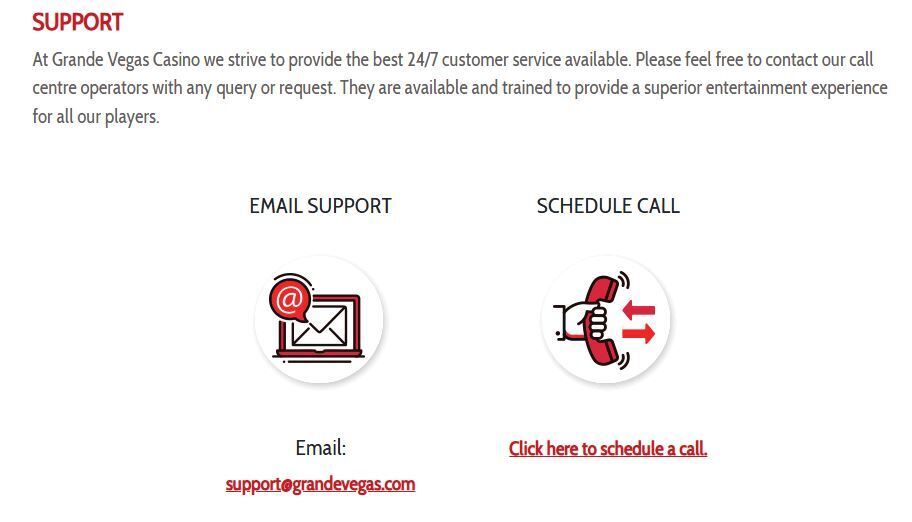 grande vegas casino support