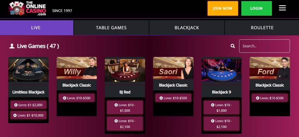 theonline casino live dealer