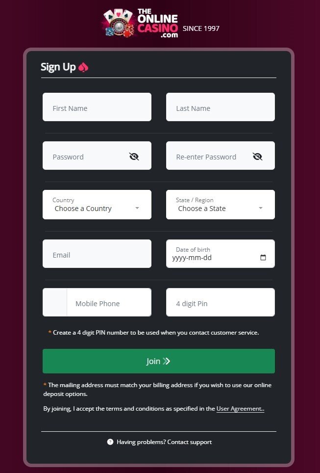 theonlinecasino signup