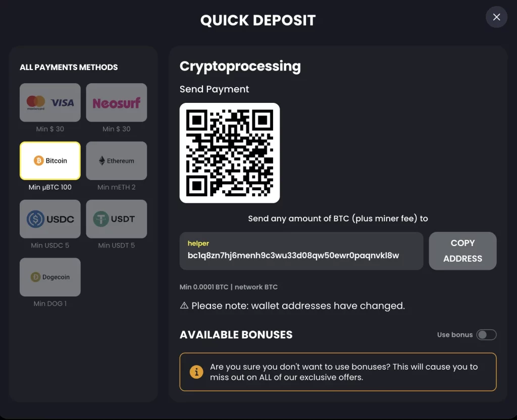 MoonWin Deposit