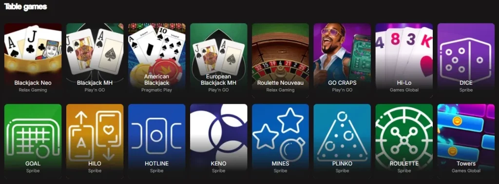 betninja table games