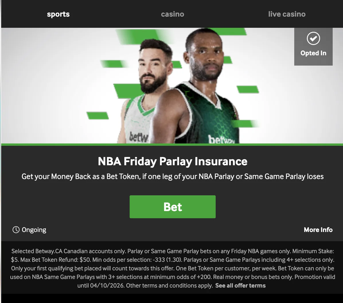 parlay insurance betway promotion 4
