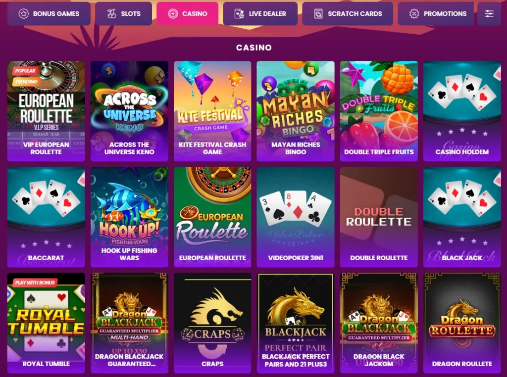 lucky bonanza table games