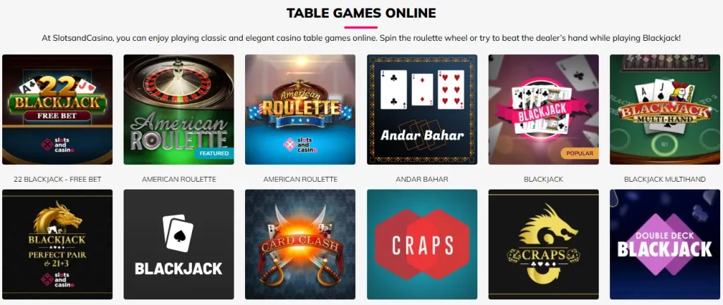 slotsandcasino table games