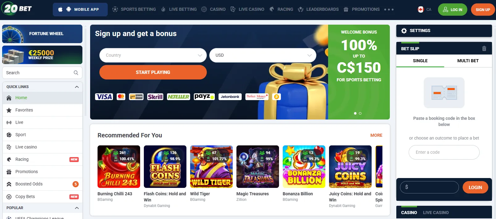 20bet casino homepage 1