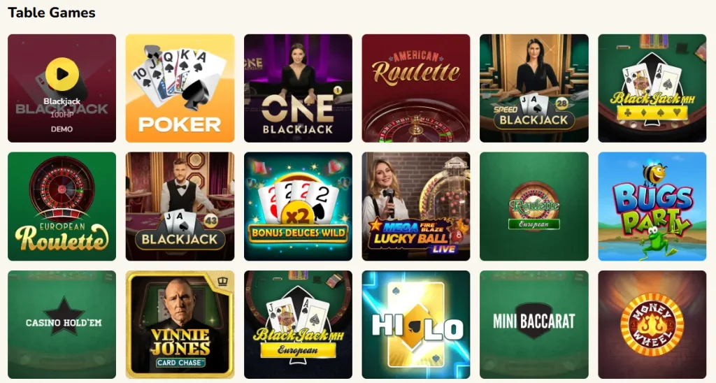 FatFruit casino table games