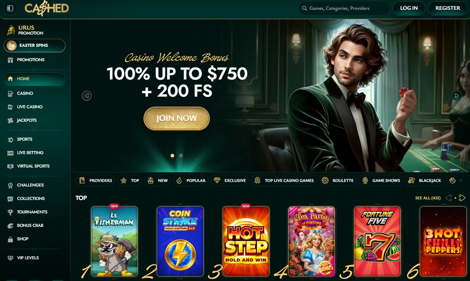 cashed casino homepage 1