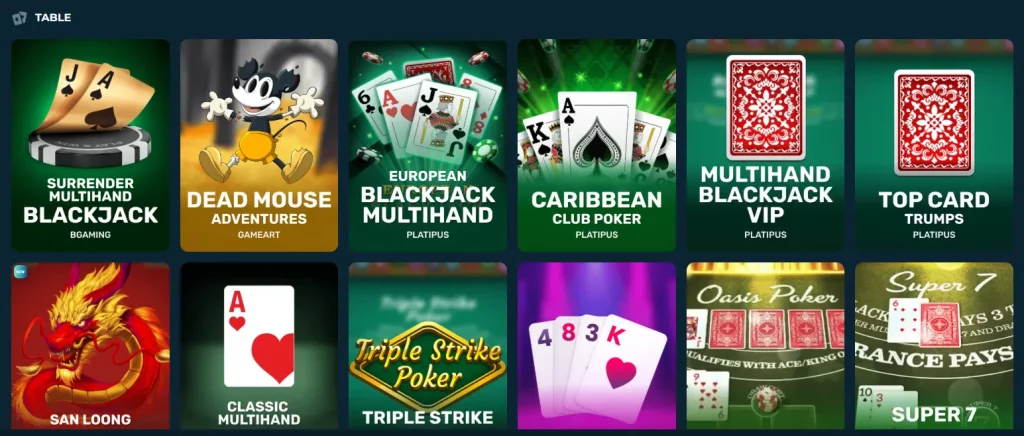 north casino table games