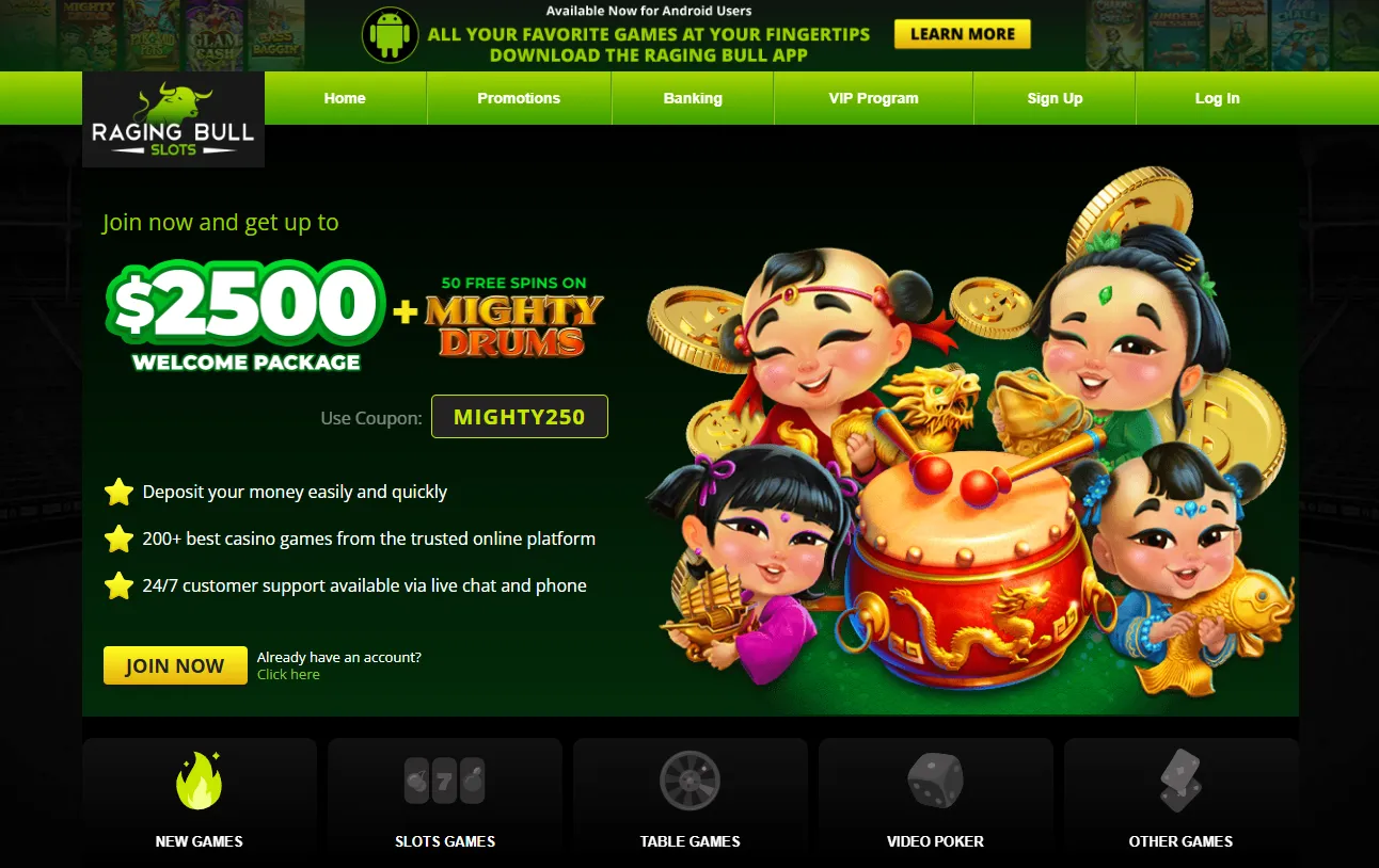 raging bull casino homeage 1