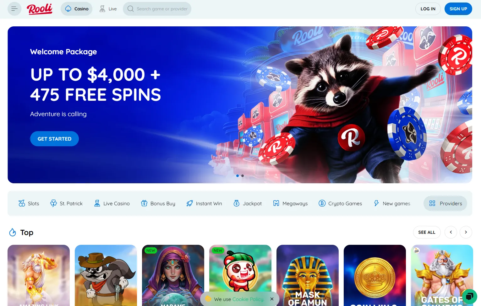 rooli casino homepage 1