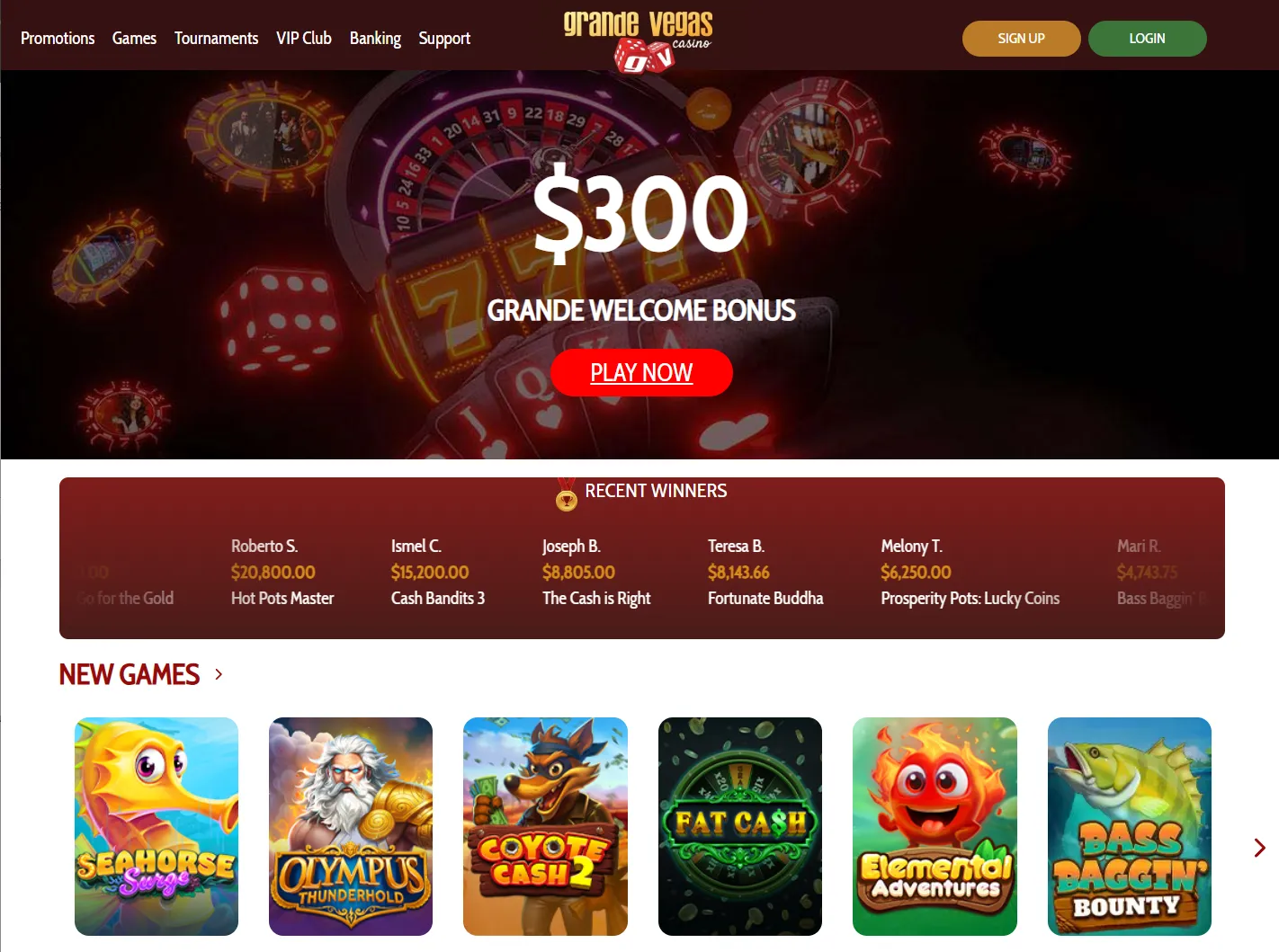 Grande Vegas Casino Homepage 1