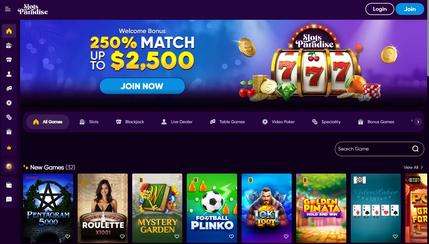 Slots Paradise homepage 1
