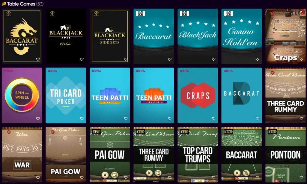 Slots Paradise table games
