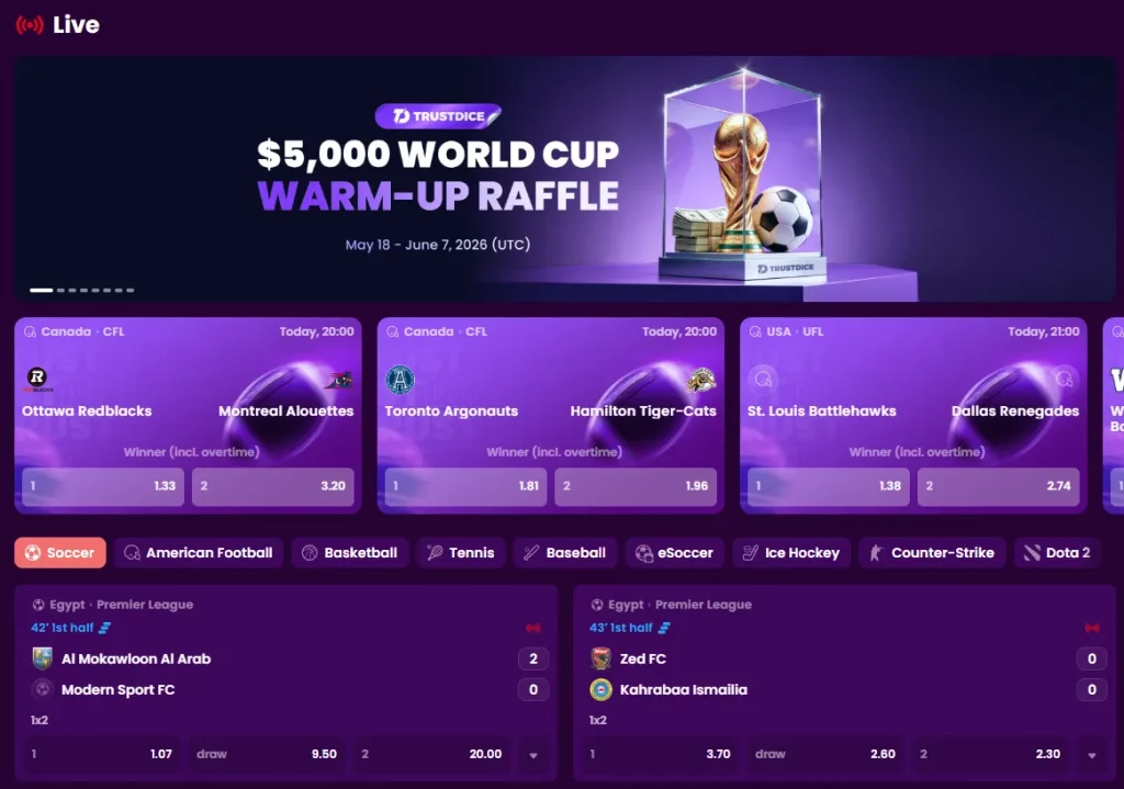 TrustDice live betting