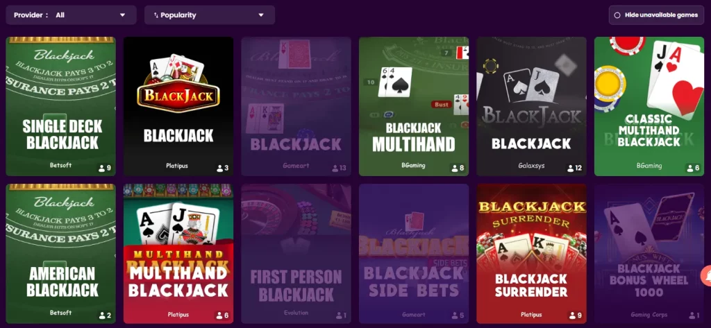 TrustDice table games