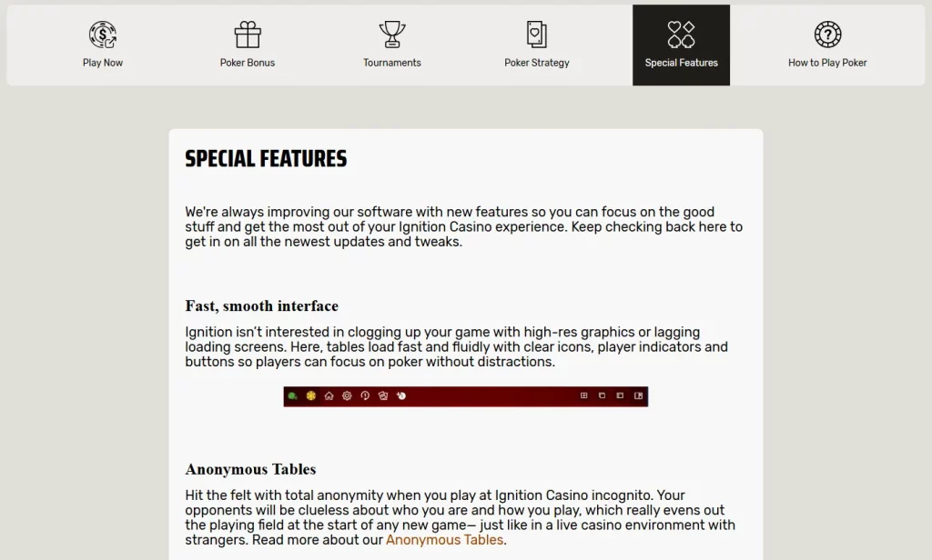 ignition casino poker special features