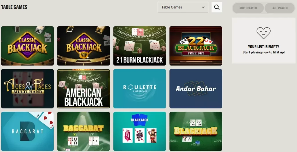 ignition casino table games