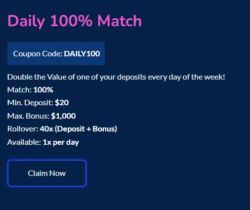onlinecasinogames daily match bonus 3