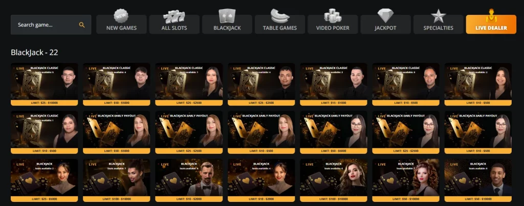 BetWhale Live dealer