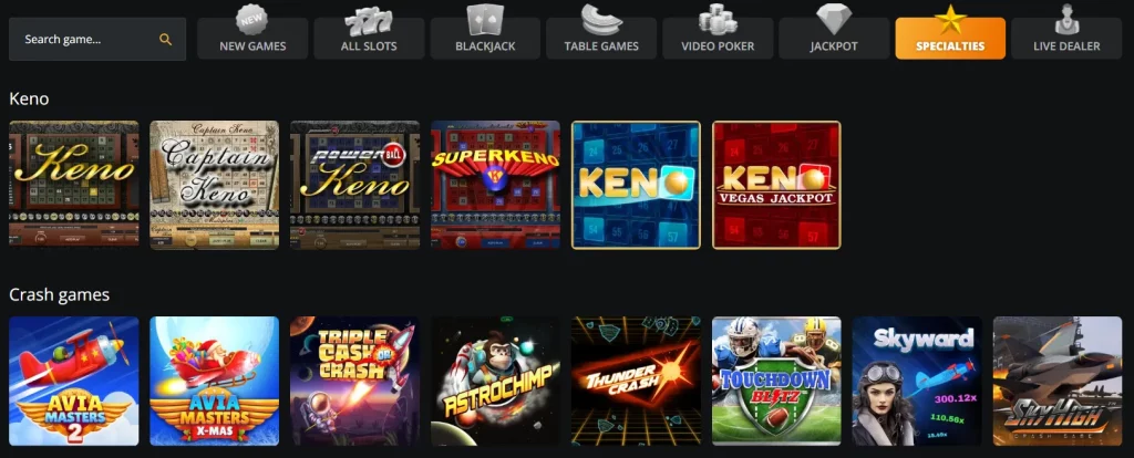 BetWhale specialty games