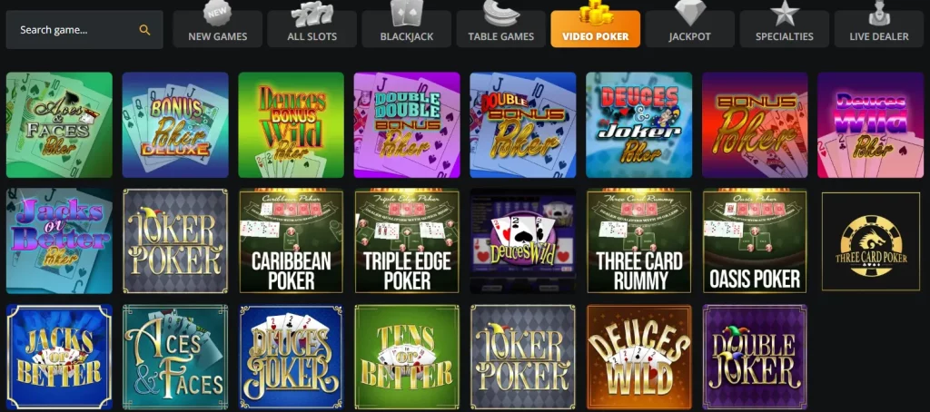 BetWhale video poker