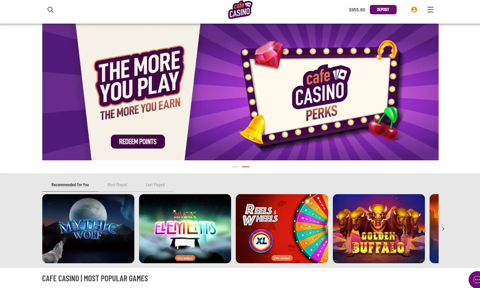 Cafe Casino homepage 1