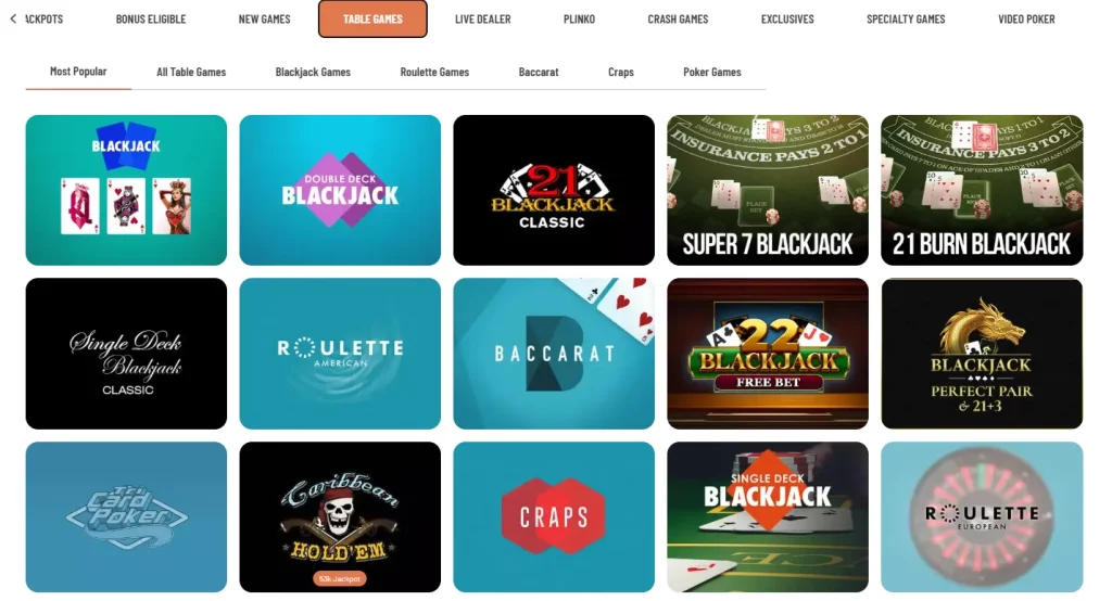 Cafe Casino table games