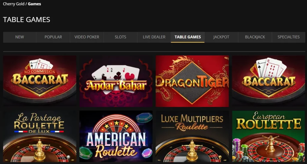 Cherry Gold Casino table games