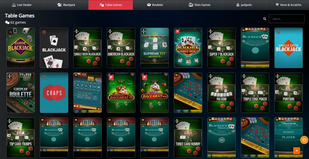 betnow table games