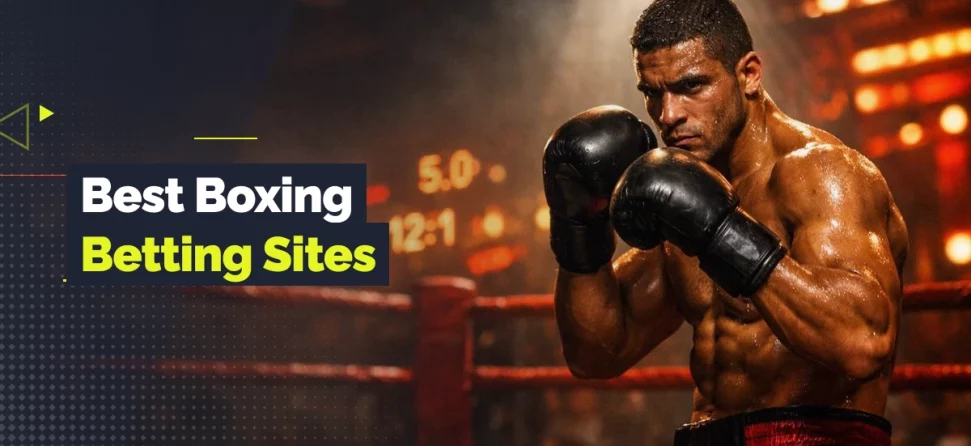 Boxer in a boxing ring with gloves raised and text reading “Best Boxing Betting Sites.”