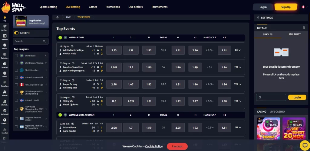 hell spin live betting