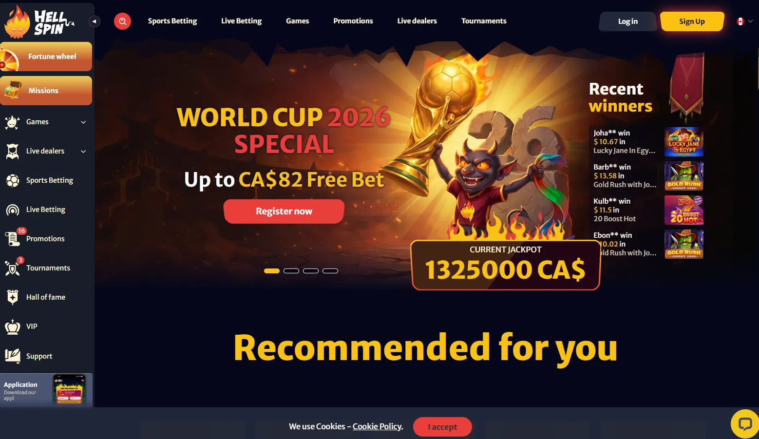 hellspin casino homepage 1