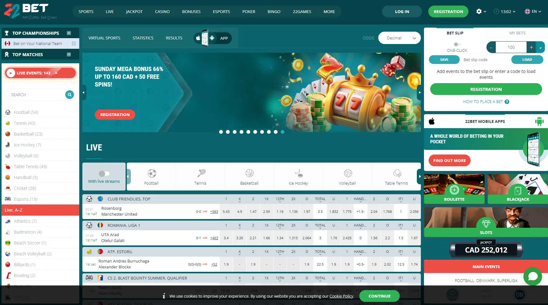 22bet homepage 1