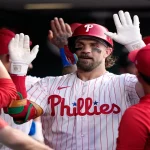 Bryce Harper celebrating in dugout