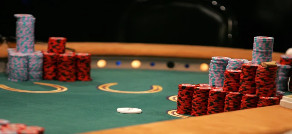 Stacks of poker chips on a poker table