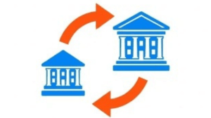 Illustration av en banköverföring mellan två banker