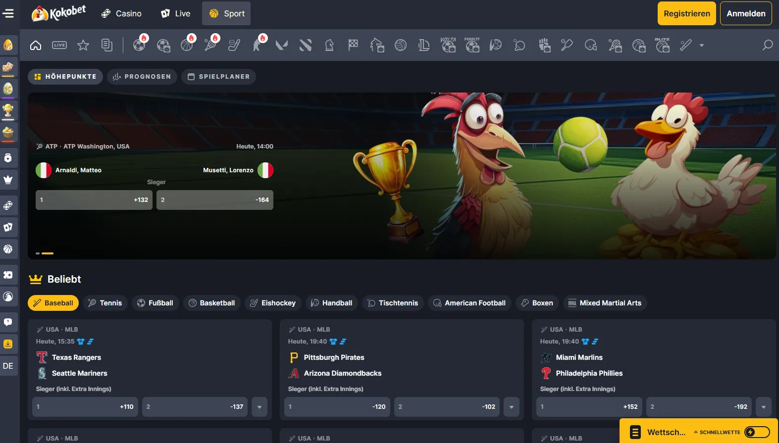 Koko.bet sportsbook met sportcategorieën, wedstrijden en wedquoteringen 8