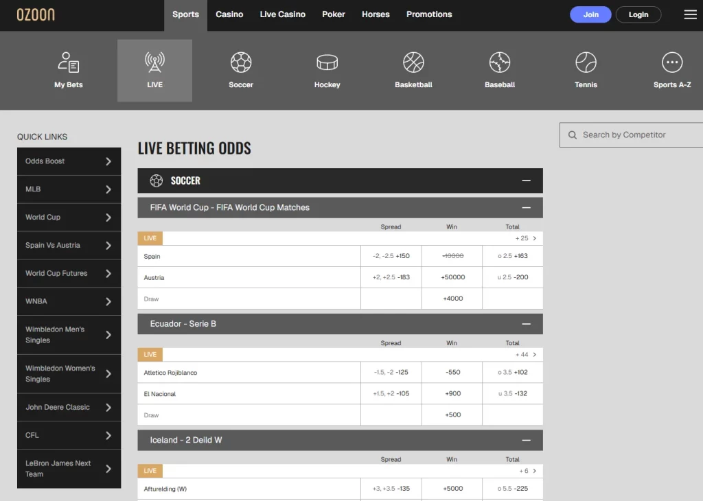 ozoon live betting